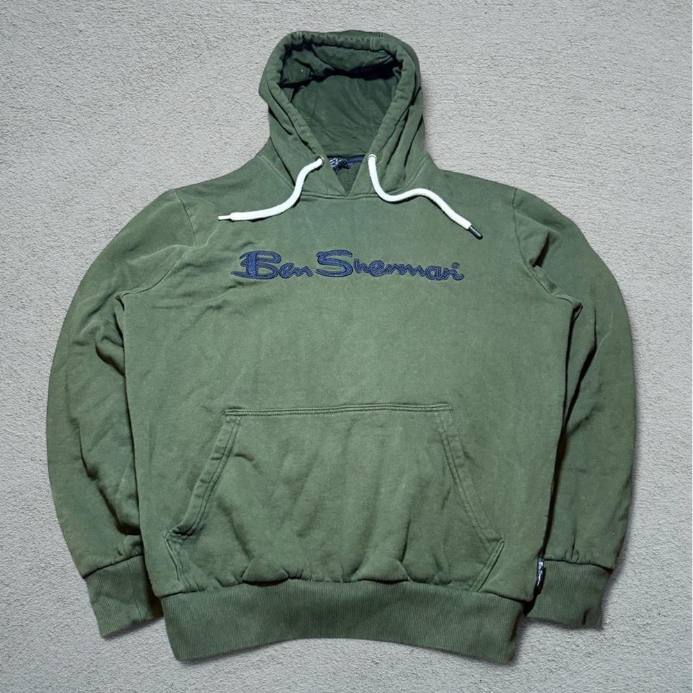 Ben Sherman Mens Green Embroidered Logo Hoodie Sweatshirt Size Small